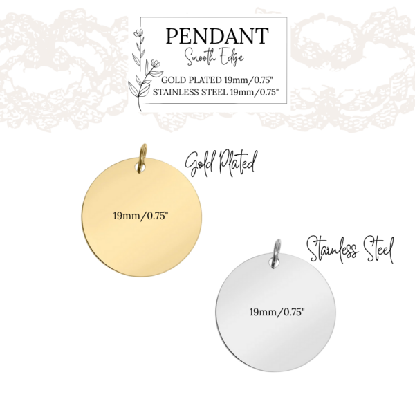 Pendant (19mm) Stainless Steel or Gold- Smooth Edge