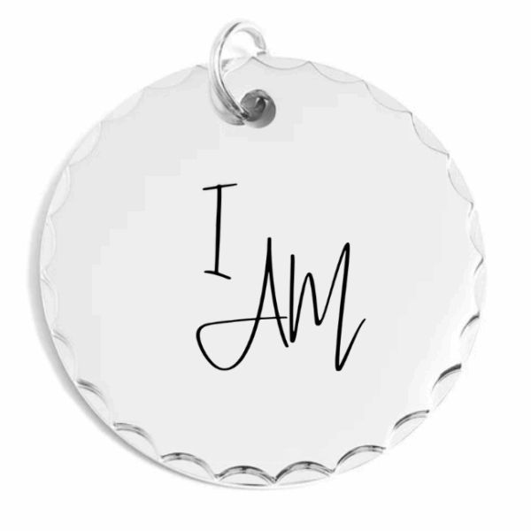 Pendant (19mm) Stainless Steel and (25mm) Gold- Scalloped Edge - I Am, Stainless Steel