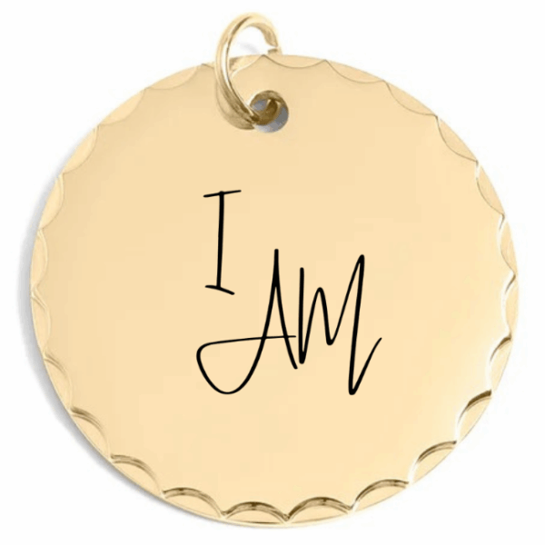 Pendant (19mm) Stainless Steel and (25mm) Gold- Scalloped Edge - I Am, Gold